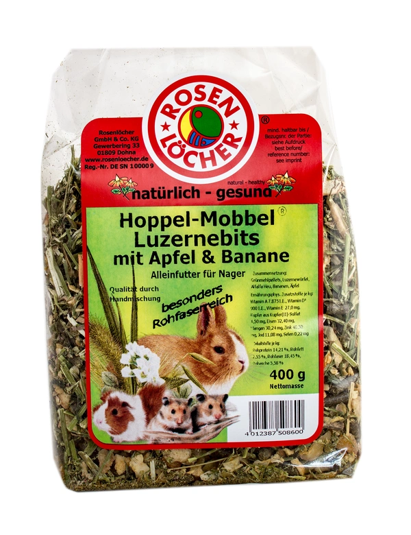Rosenlöcher Luzernebits mit Apfel und Bananen